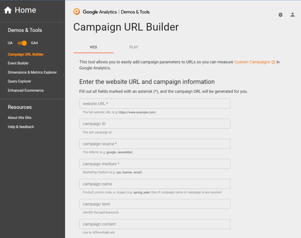 URL Builder - Página Inicial